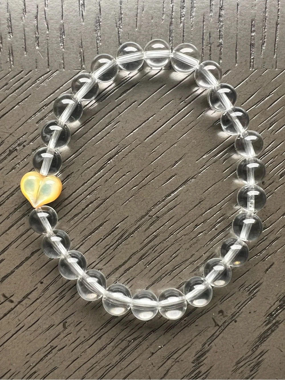HQ clear quartz with heart shell bracelet 7mm SIZE 6.5-7’